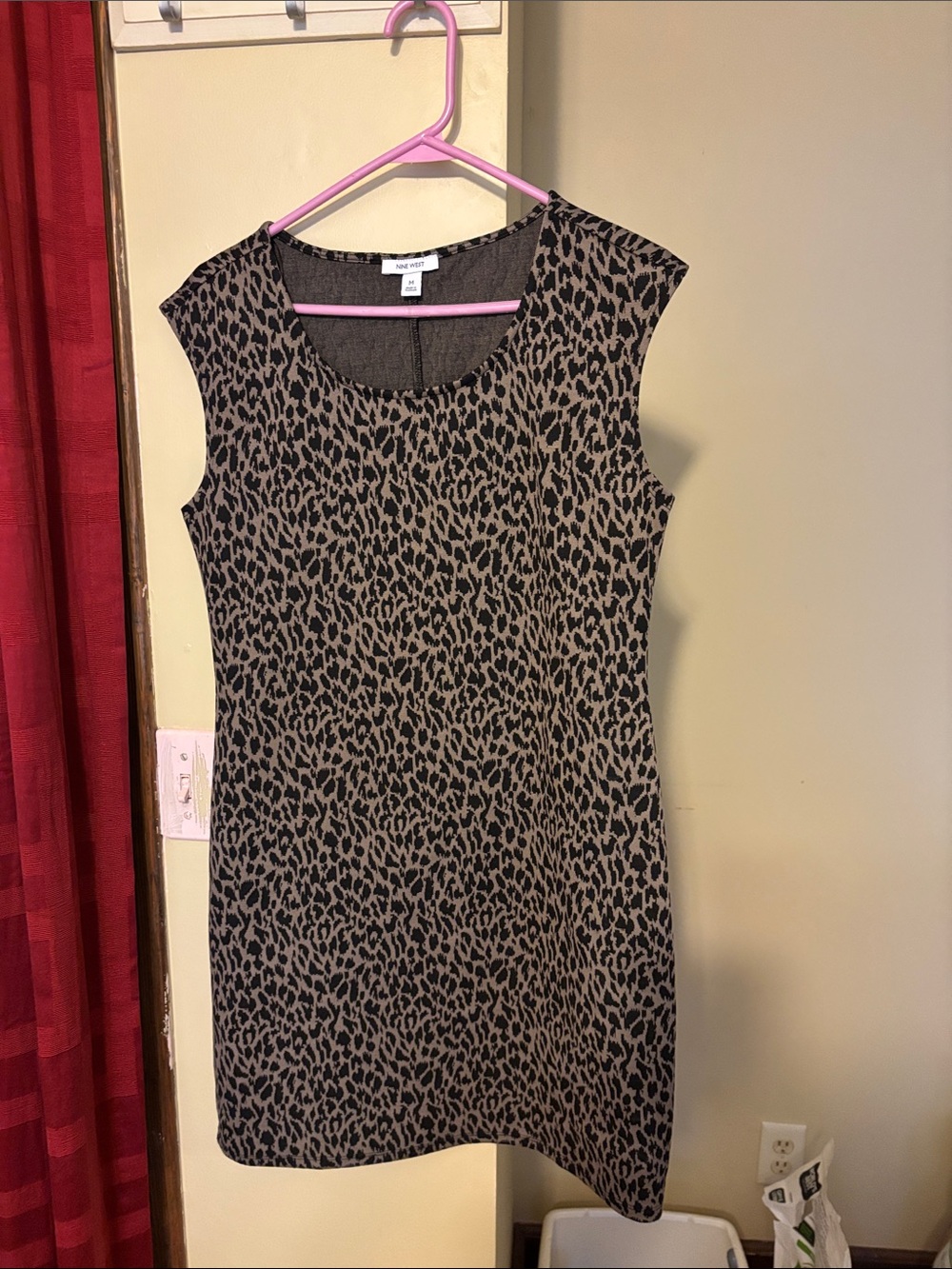 Nine West Leopard Print Sleeveless Shift Dress - Black and Tan